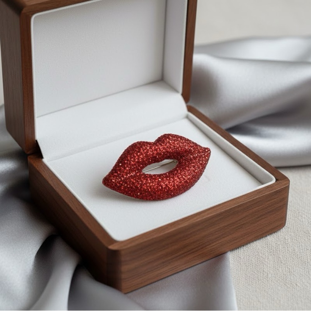 Red Glitter Lip Brooch